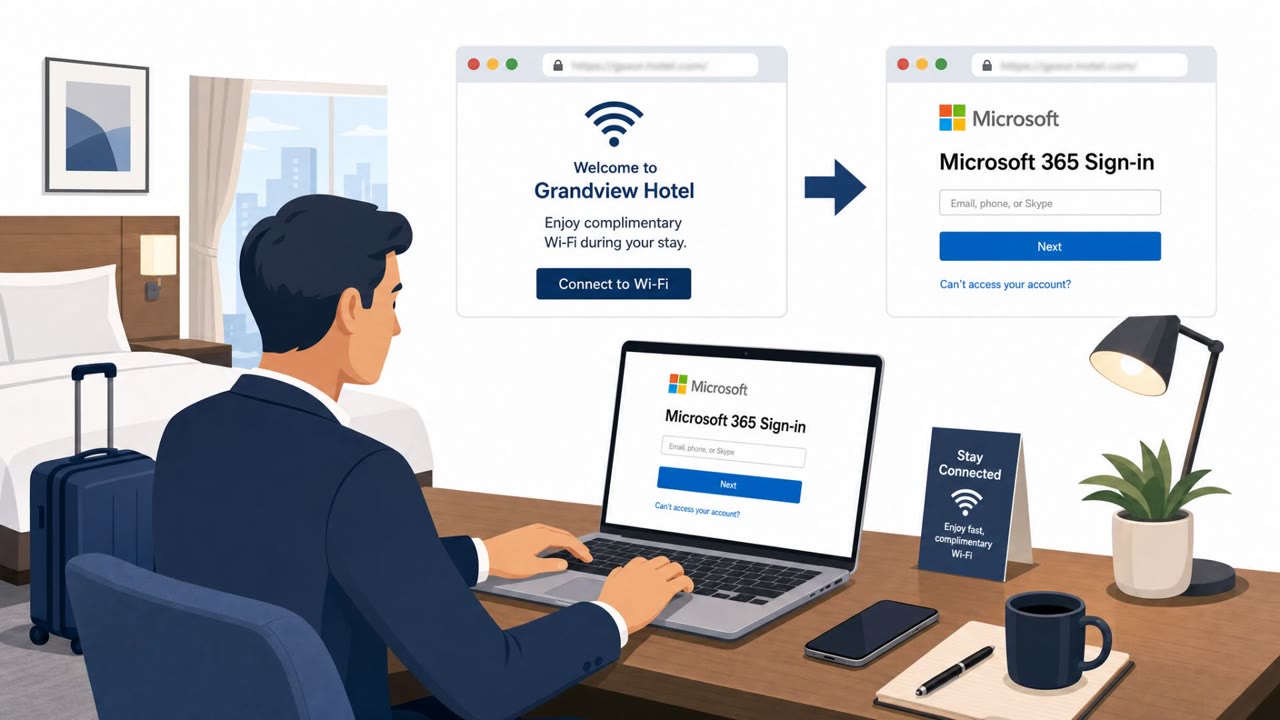 Hotel Wi‑Fi DNS Scam Steals Microsoft 365 Logins