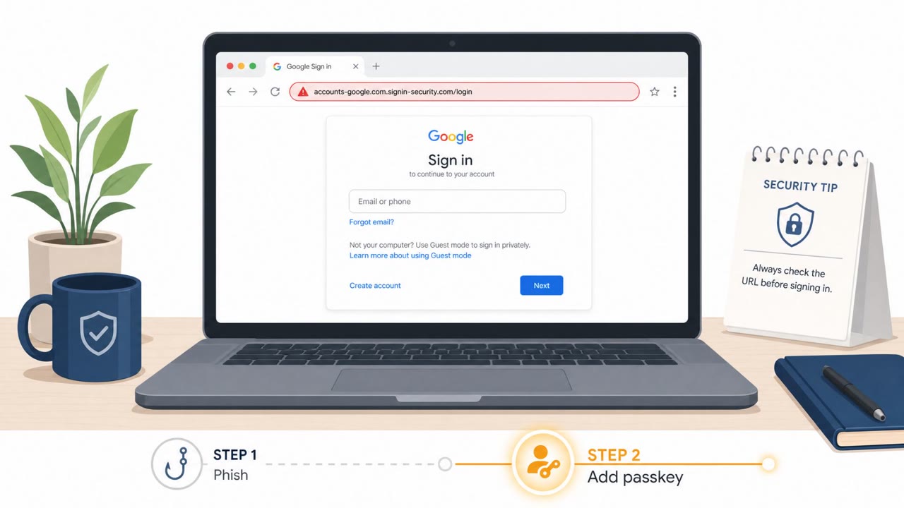 Phish Login, Then Add Your Own Google Passkey