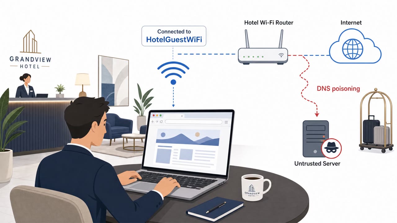 Hotel Wi‑Fi DNS Poisoning Steals Work Logins