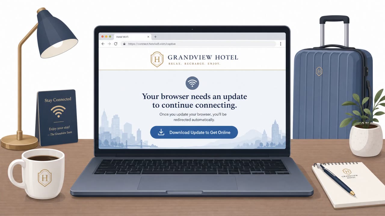 Captive Portal Trick Hits Travelers With Fake Updates