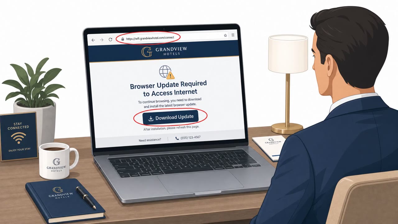 Hijacked Hotel Wi‑Fi Serves Fake Updates
